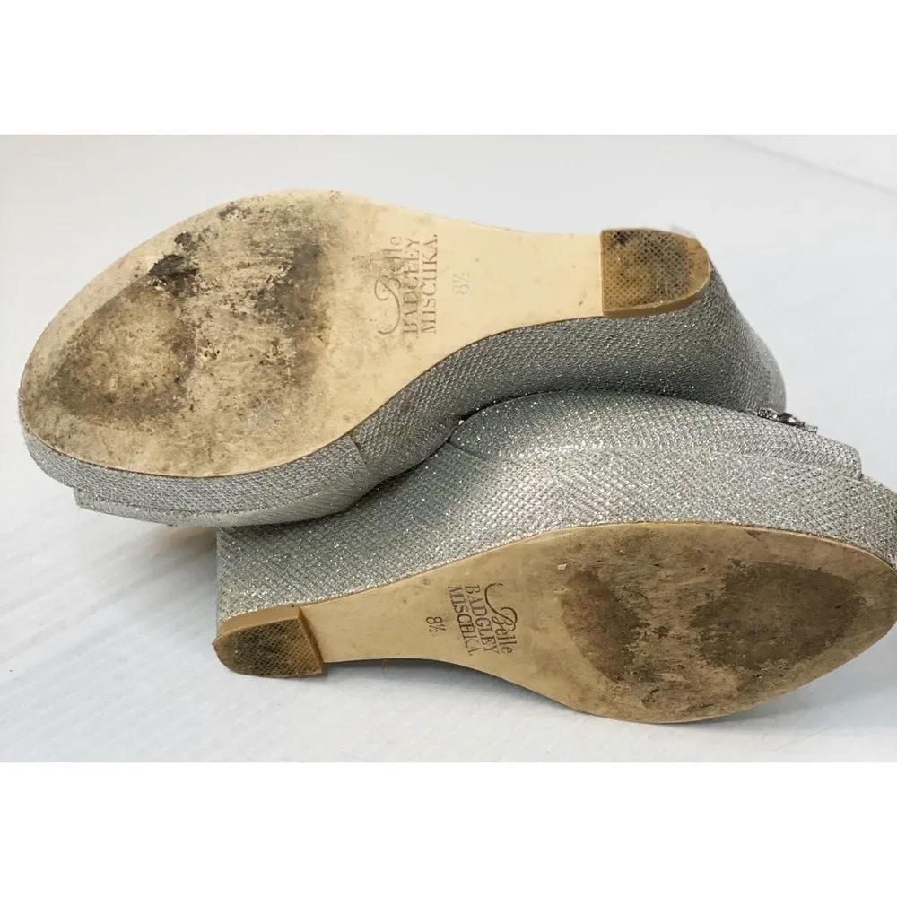Belle Badgley Mischka Silver Wedges sz 8.5